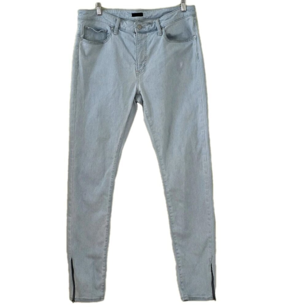 Uniqlo Jeans Men 35x34 (33) Blue Skinny Tapered 1/4 Zip Hem Denim Stretch Grunge